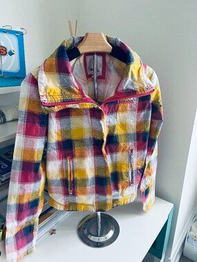Bench Plaid Multicolored Hooded Windbreaker Jacket Pink Logo